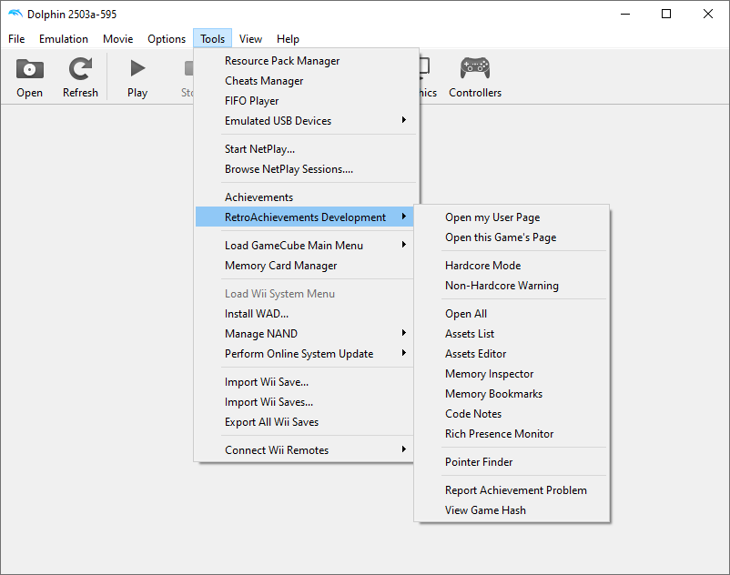 RAIntegration menu in Dolphin
