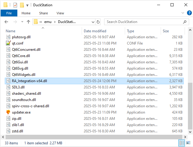 RAIntegration in DuckStation folder