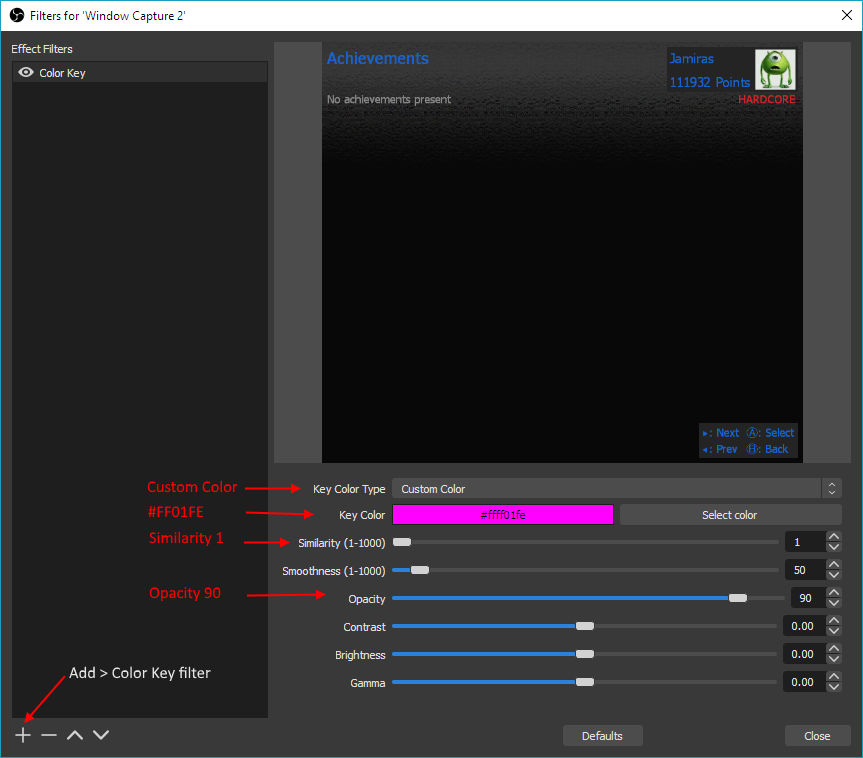 Color Key properties