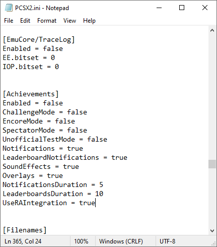 RAIntegration in PCSX2 config file