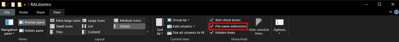 RALibretro filename extensions